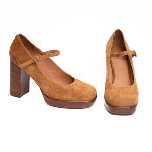 Jeffrey Campbell Mary Ann Platform Pumps 9.5 Tan Suede Mary Jane Heels
